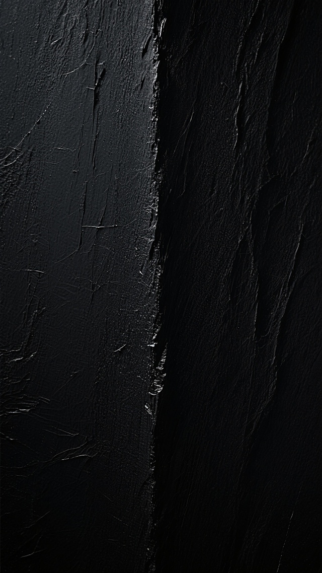 一张深黑色的垂直纹理背景图，整体呈现出细腻的磨砂质感，表面有自然的细微划痕和不规则的深色纹理走向，色调均匀统一，没有明显的色彩变化和高光阴影对比，营造出一种沉稳、内敛且略带粗犷的视觉氛围，适合作为设计作品的背景素材。