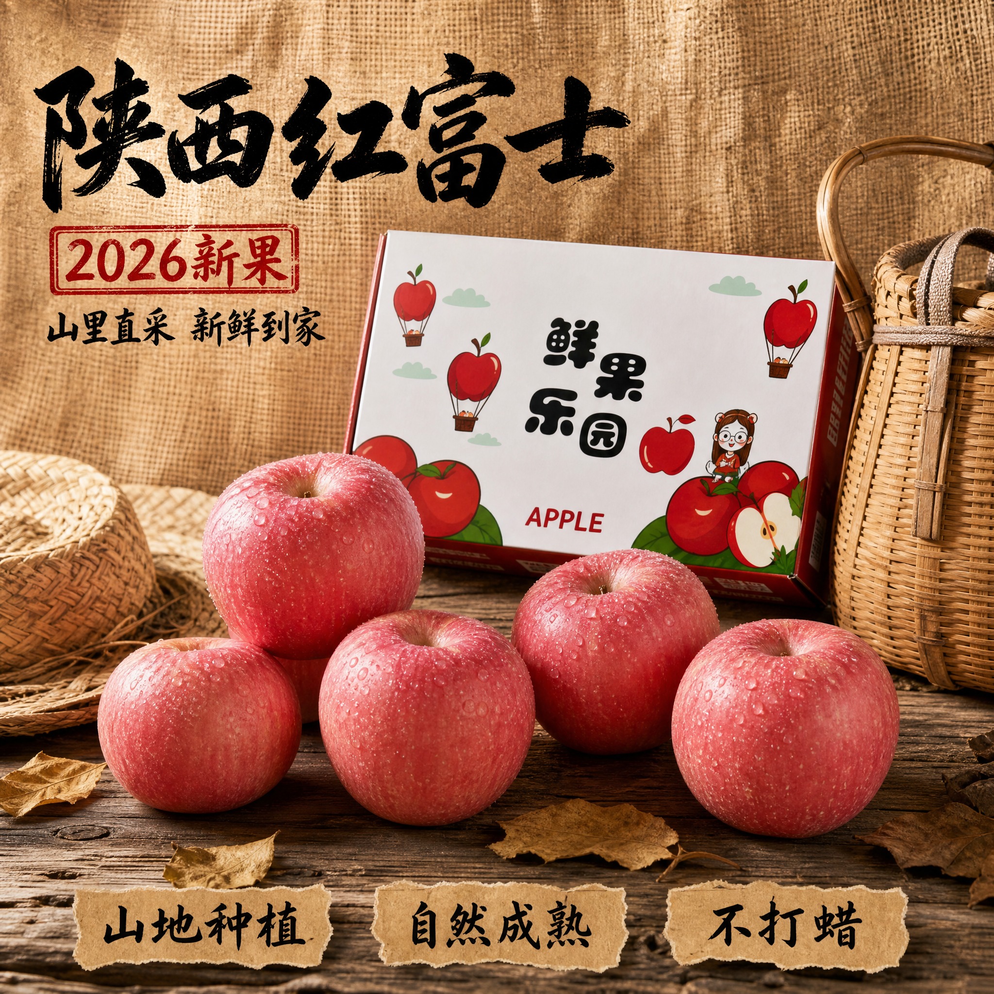 [主图-14] 陕西红富士苹果电商主图，麻布农家直采款，唯一任… - 图片创意预览
