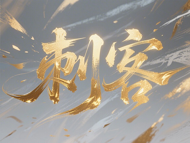 文案“刺客”，金色字体，透明背景，