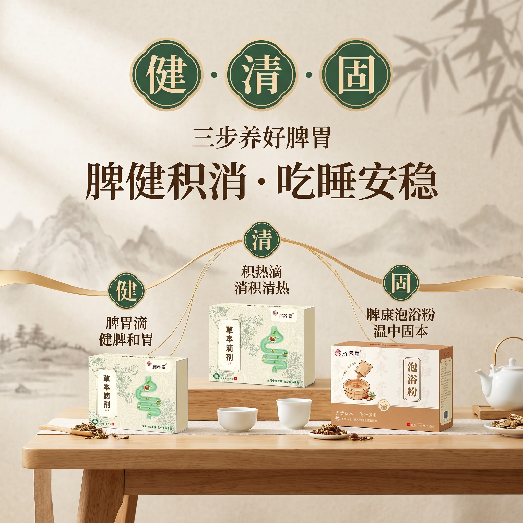 高端东方草本健康产品电商主图，1:1正方形比例，现代东方草本品… - 图片创意预览