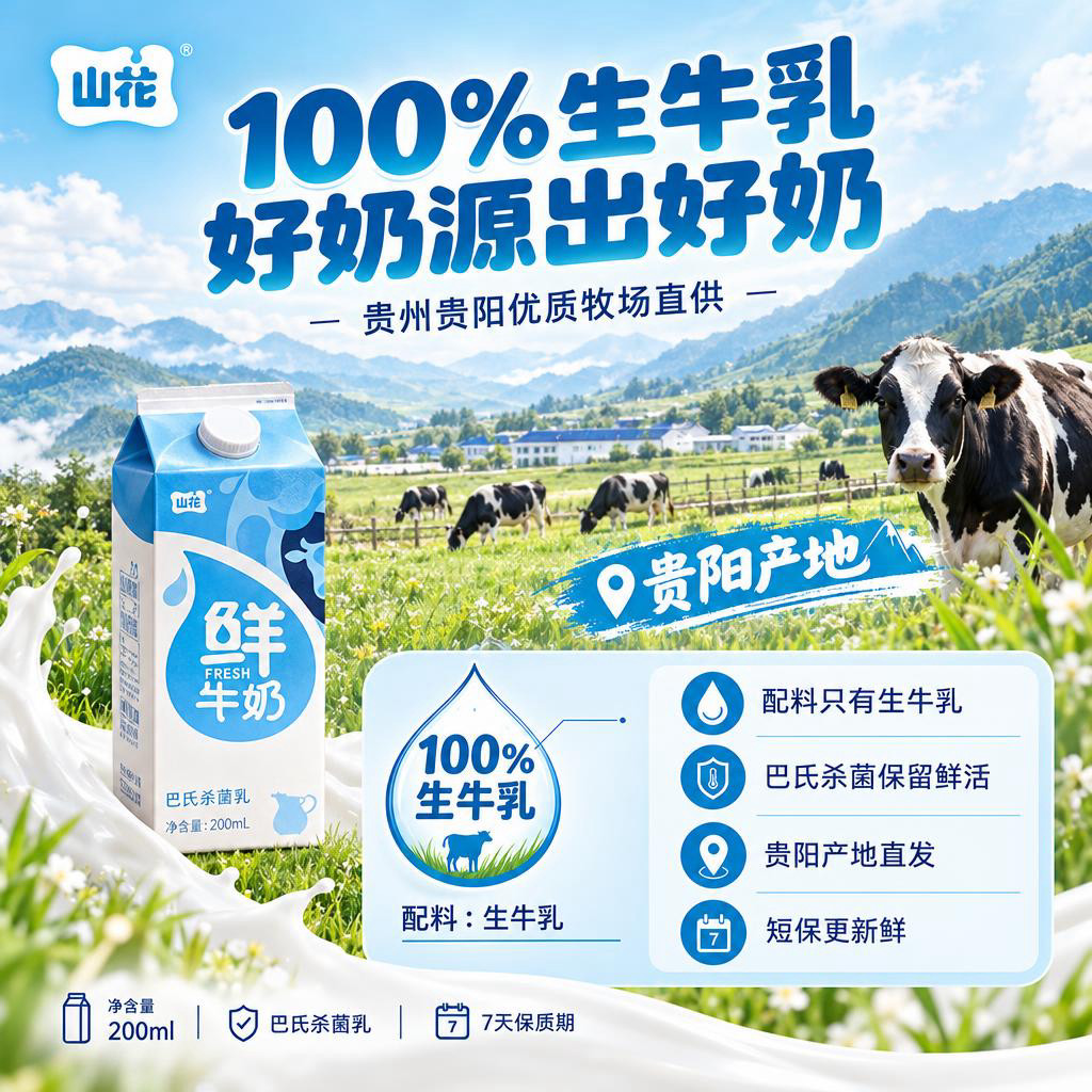 [商品] 使用【图1】山花鲜牛奶产品信息图与【图2】包装图作为… - 图片创意预览