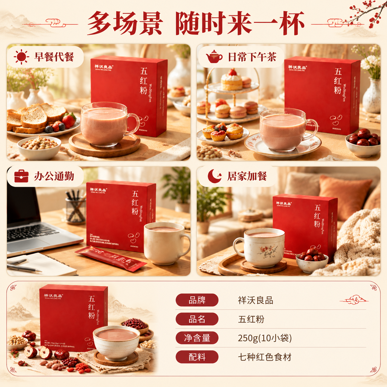 [主图-5] 多场景适用与产品规格，展示早餐/下午茶/办公/居… - 图片创意预览