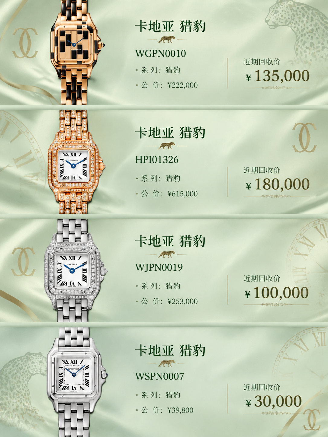保持图中所有手表产品、型号编号、公价、近期回收价等文字信息和产… - 图片创意预览