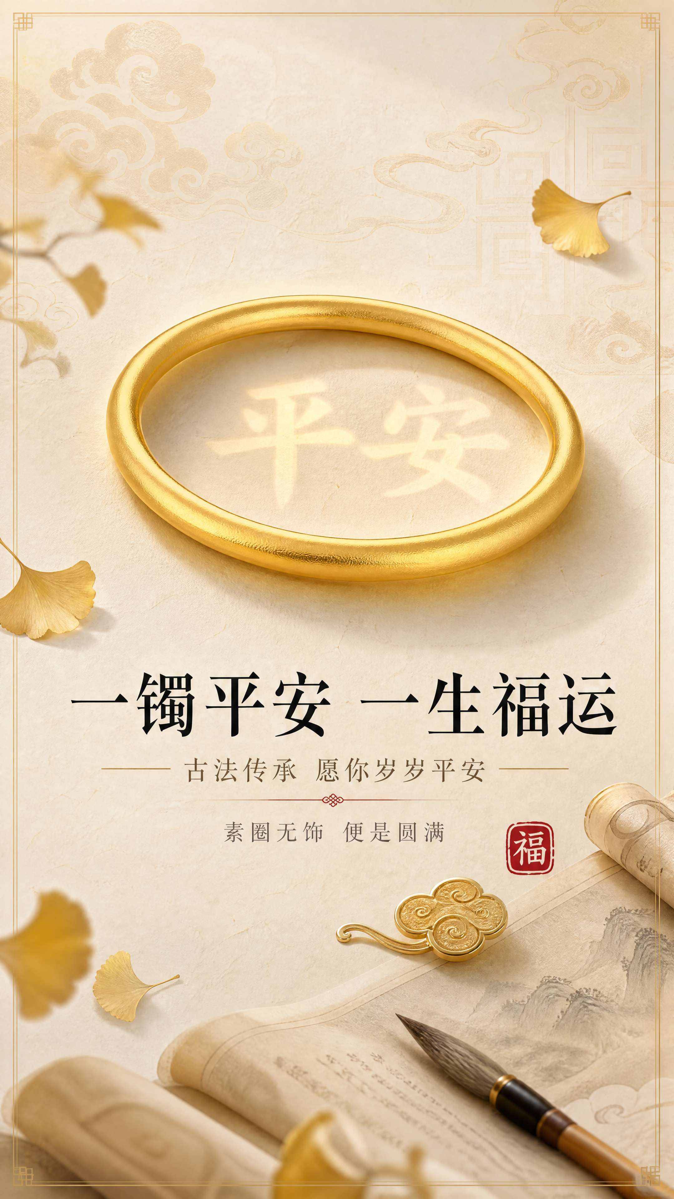 [商品] 使用【图1】古法平安福运手镯；保留素圈圆润造型、古法… - 图片创意预览