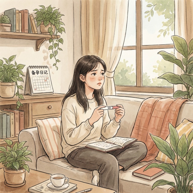 帮我生成一张女性难孕图，可以用生活场景，不要用外国人物，用漫画人物即可预览效果