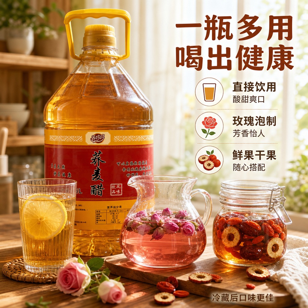 [主图-4] 饮用方式与场景图，主题为荞醋多种饮用方式，展示直… - 图片创意预览