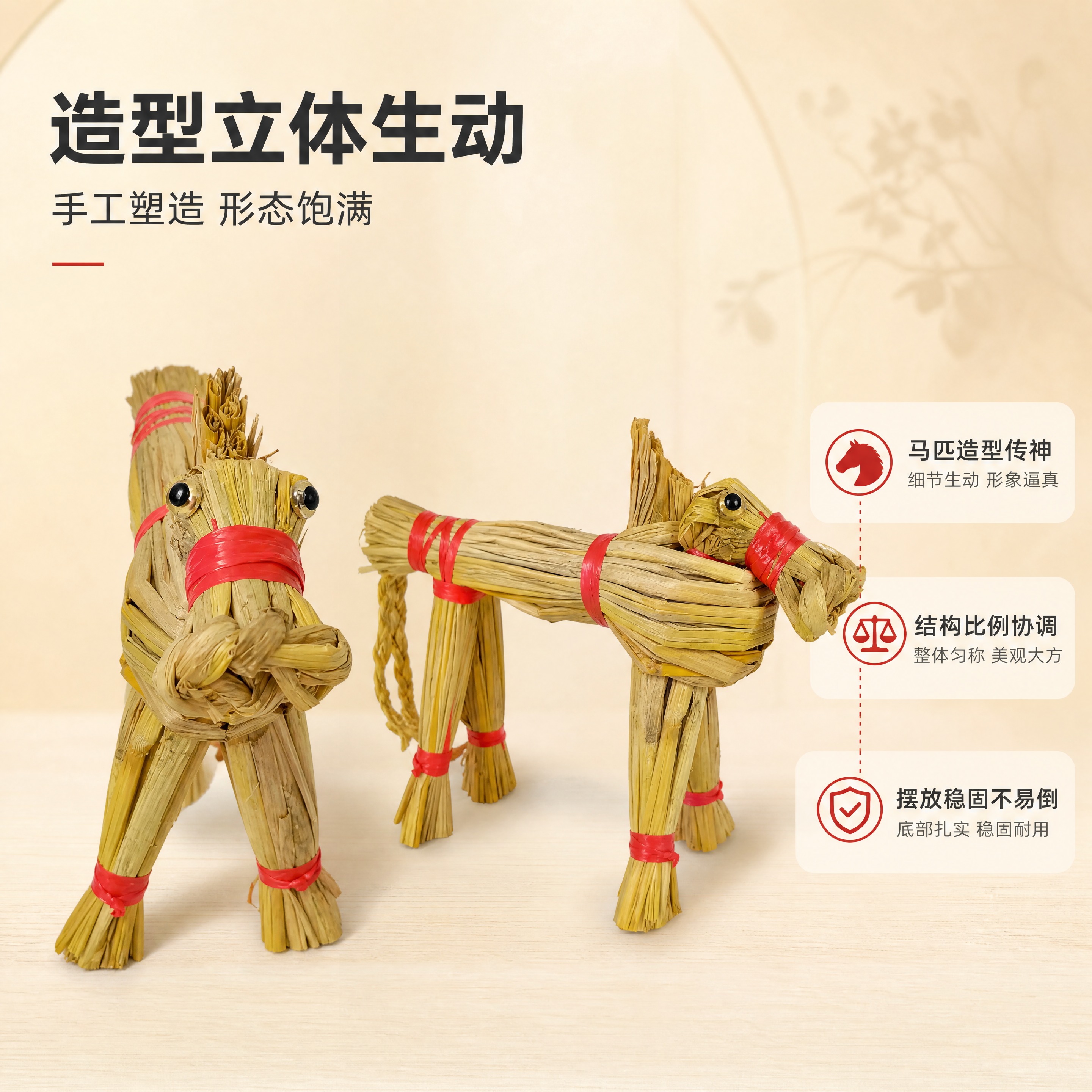 [商品] 使用【图3】红绳捆绑稻草马摆件；保留稻草材质、红绳捆… - 图片创意预览