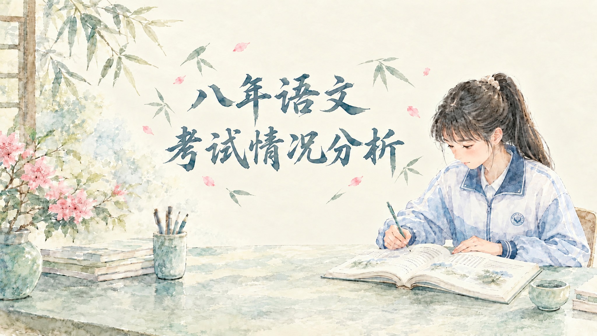 仅在中间文字"八年语文 考试情况分析"的周围空白区域，添加少量… - 图片创意预览