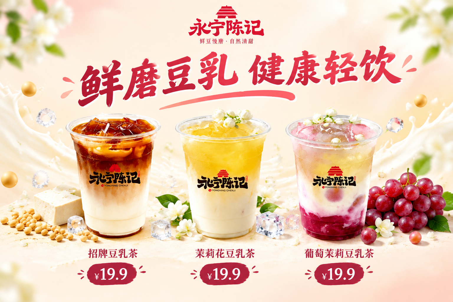 基于上传的永宁陈记豆乳茶海报，进行以下修改： 1. 去掉底部"… - 图片创意预览