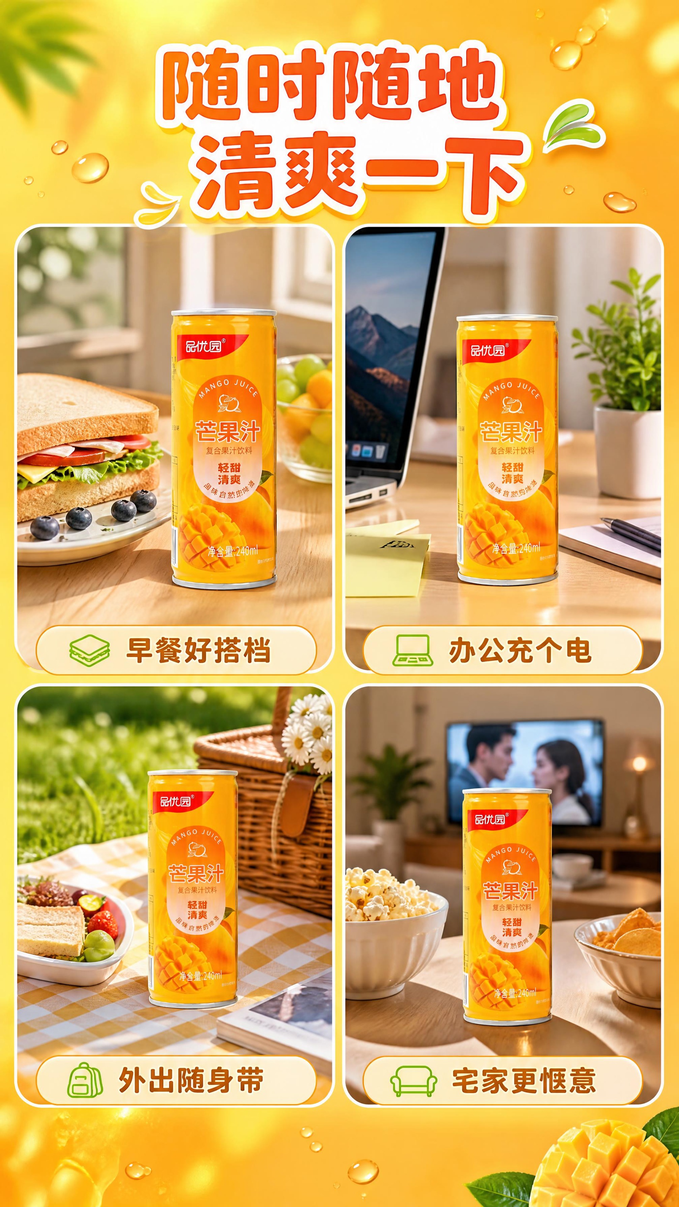 [商品] 使用【图1】品优园芒果汁240ml单罐；保留罐体完整… - 图片创意预览