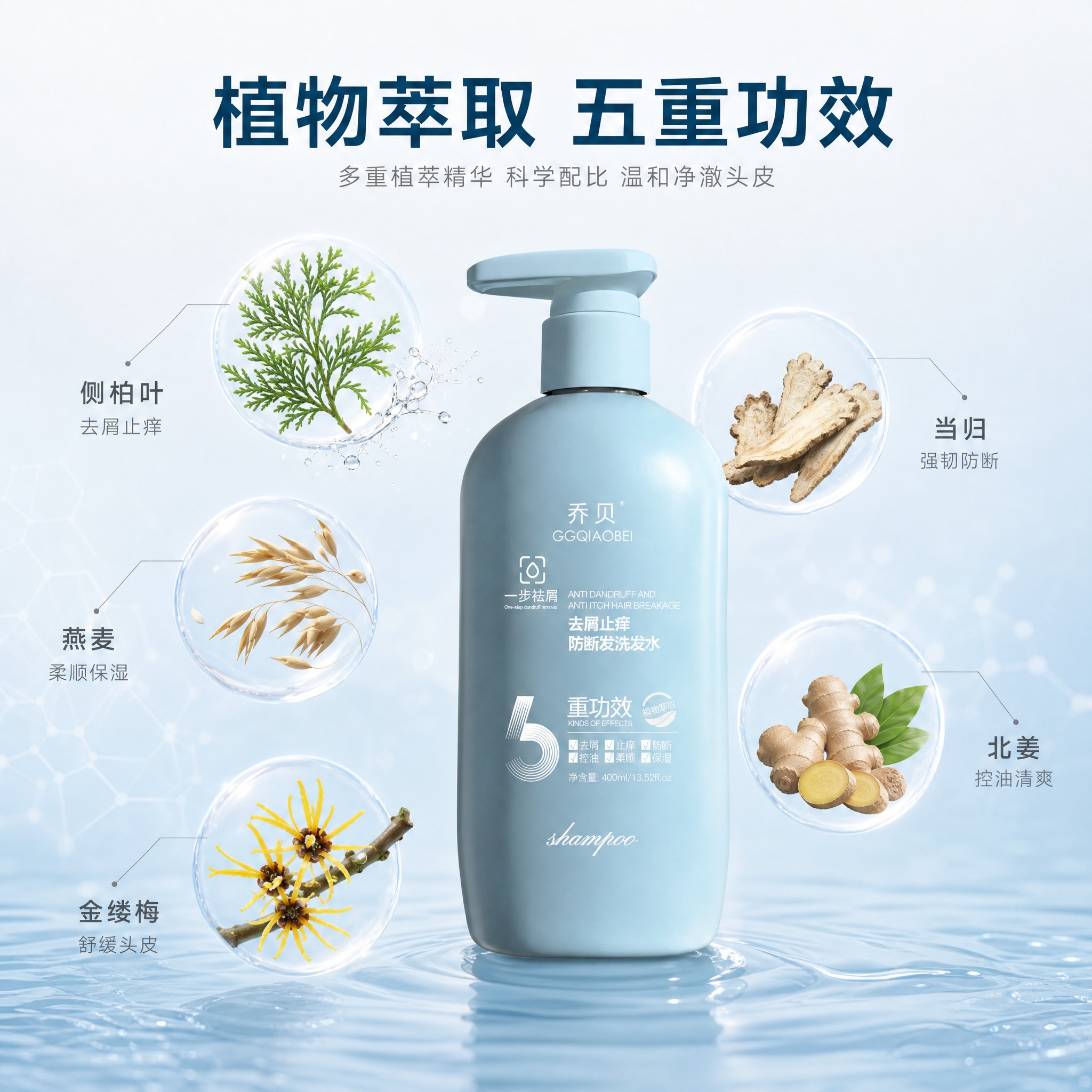 [主图-2] 核心功效成分解析，展示洗发水五大功效与植物萃取成… - 图片创意预览