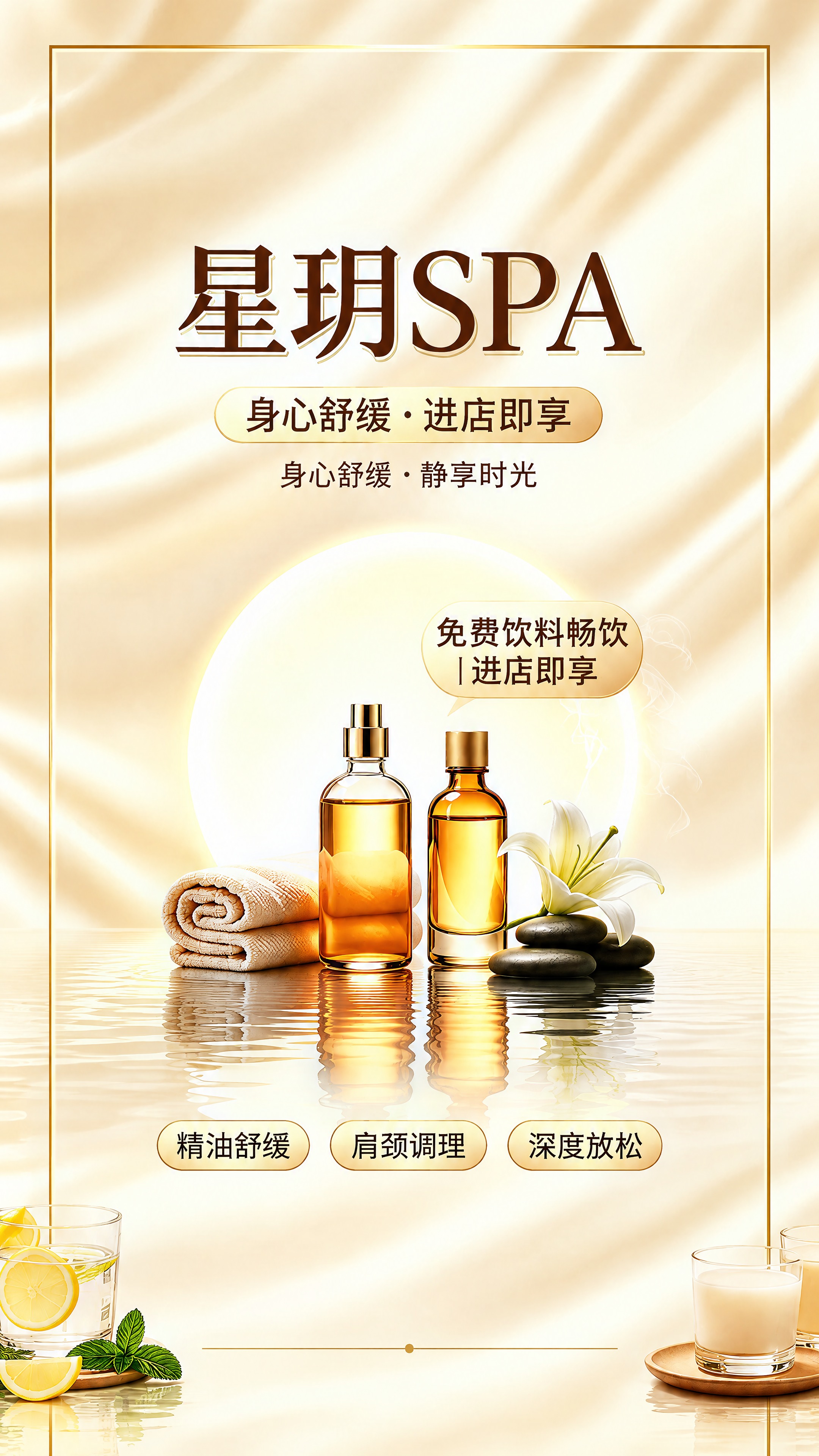 基于参考图进行重绘，保持原图所有元素、文字、布局和暖金色SPA… - 图片创意预览