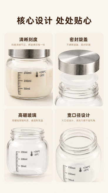 [第3屏] 豆浆杯核心结构四宫格拆解。本屏使用【图1】作为产品参考，每个小格子保留对应细节特征与原图一致。
[氛围/风格] 简约信息卡风，清晰直观，商业摄影细节展示，干净明快。
[元素布局] 2x2圆预览效果