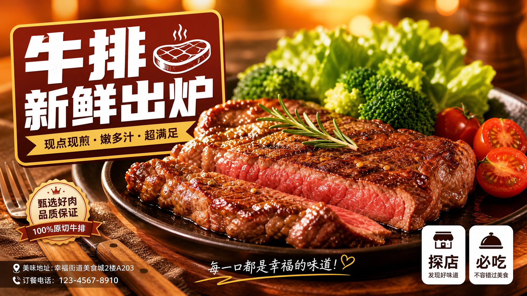 活力美食风格海报，写实商业摄影质感，高饱和度色彩。画面中心是一… - 图片创意预览