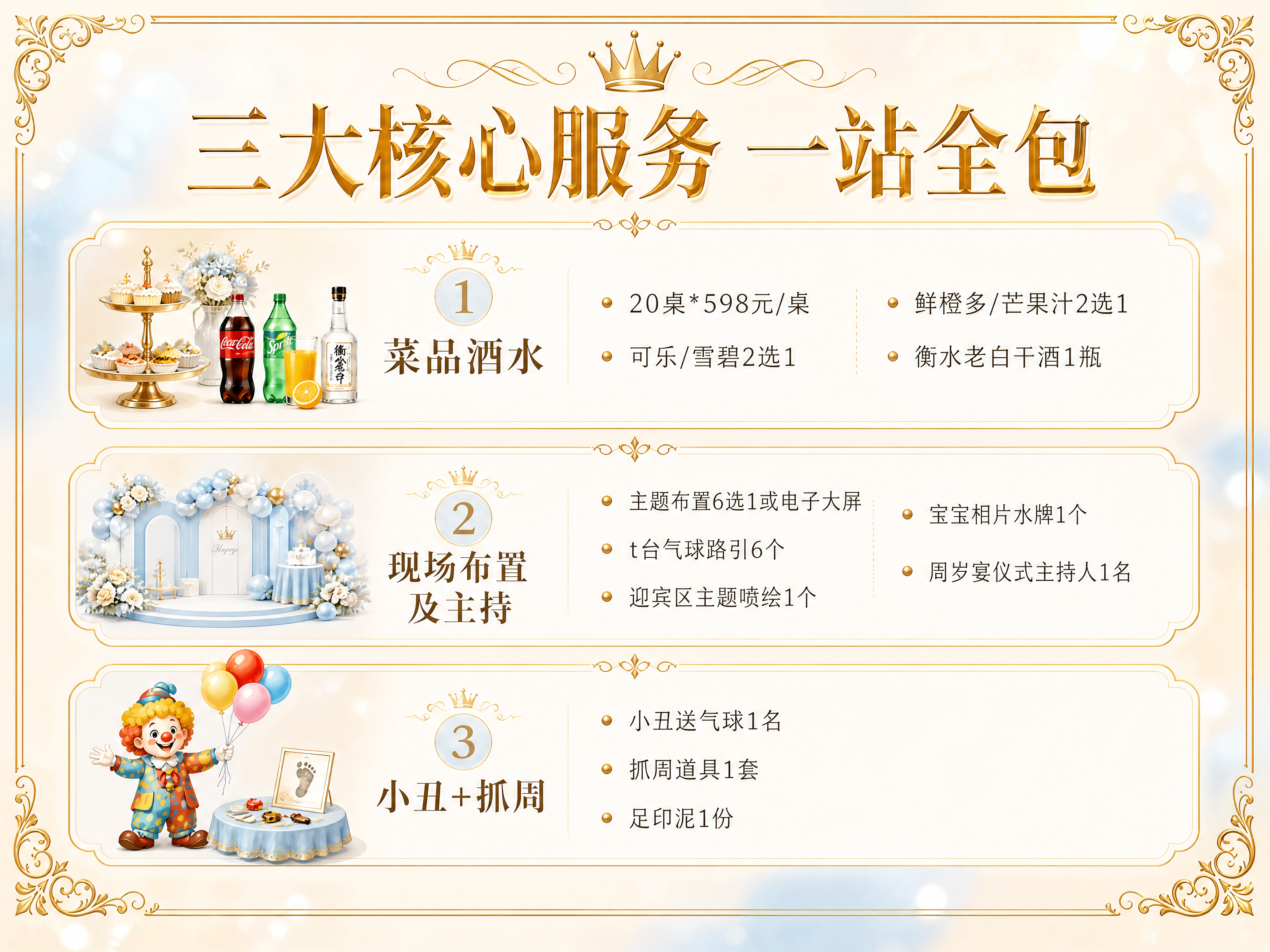 [商品] 使用【图1】周岁宴套餐宣传图作为风格与配色参考；保留… - 图片创意预览