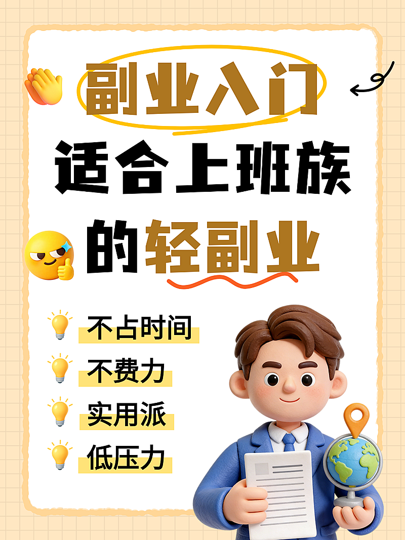卡通风职场副业入门工作攻略分享小红书封面