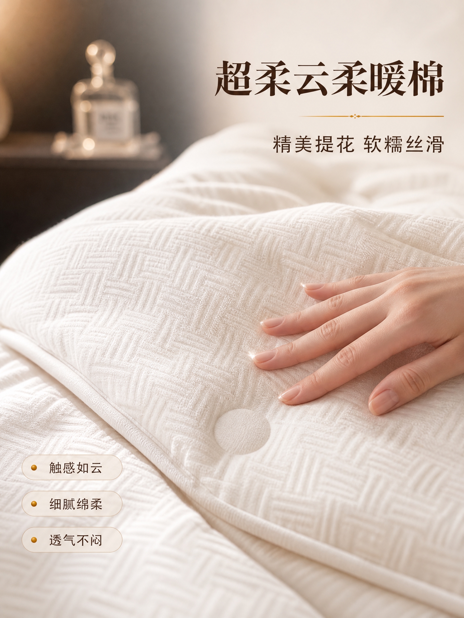 [商品] 使用【图3】奶白色暗纹提花大豆被面料特写；保留奶白色… - 图片创意预览