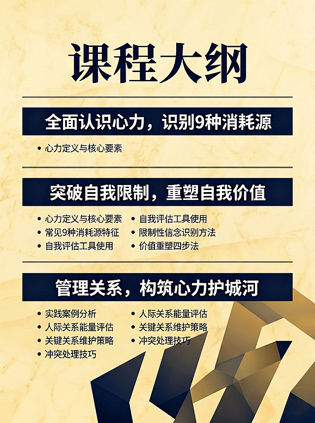 将海报主色调改为淡黄色，把最上方的标题替换为“课程大纲”，保留下方课程模块及内容