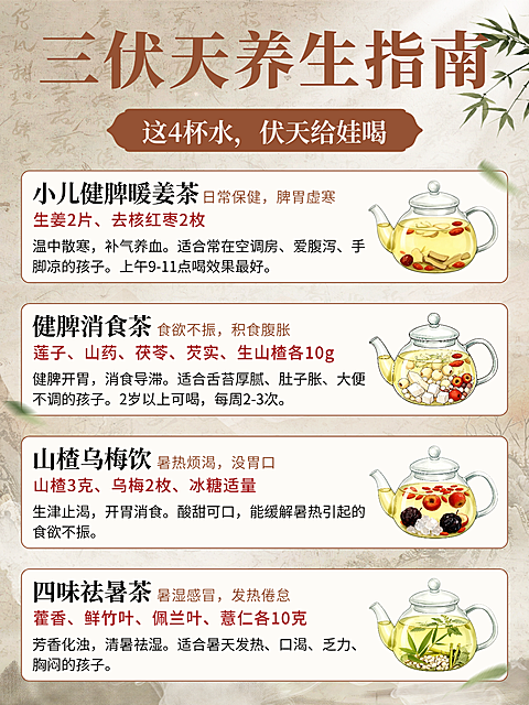 三伏天养生中医指南茶饮推荐分享小红书配图