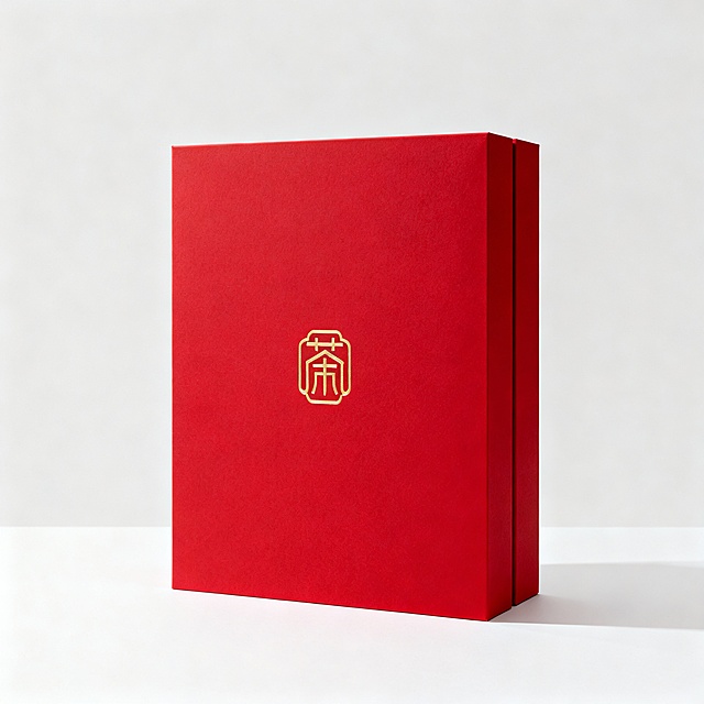 极简留白方案：底色红色+烫金logo，哑光灰卡材质，突出高级质感，适合高端商务送礼