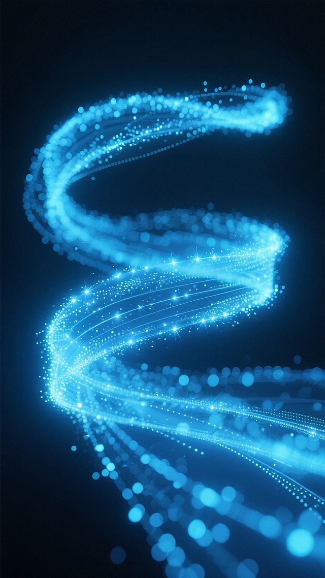 科技网络背景图，粒子流，数据流，曲线，淡蓝色色调