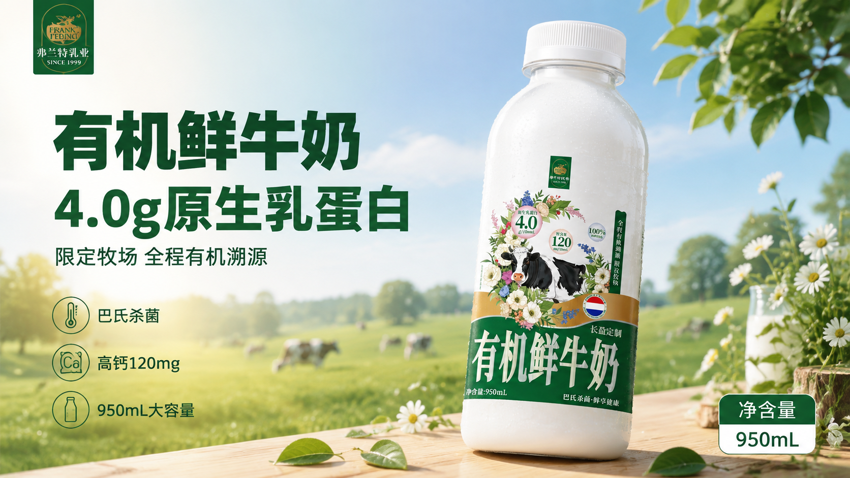 [单张主图] 长盈定制有机鲜牛奶950mL 高级氛围感路线 淘… - 图片创意预览