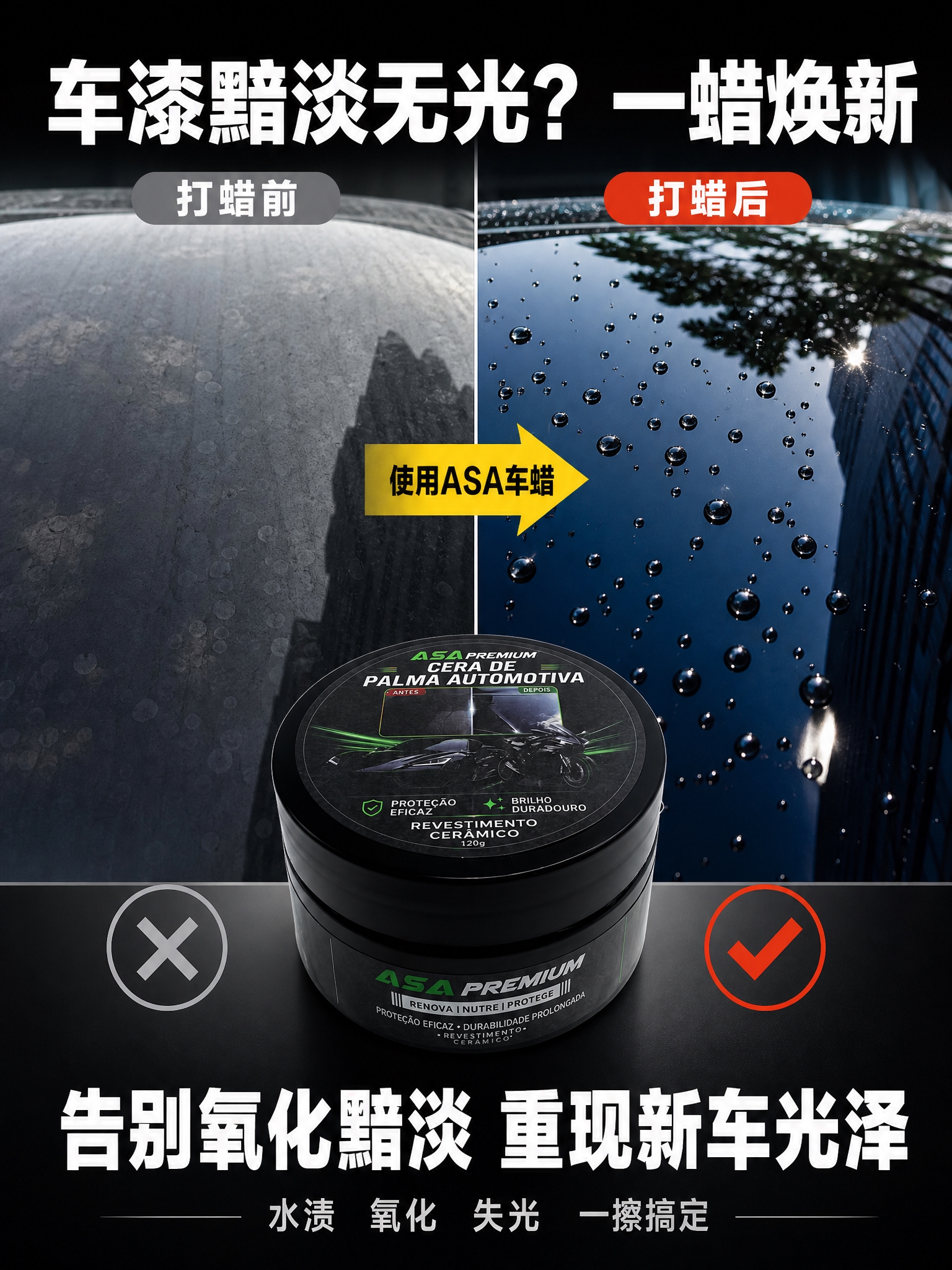[商品] 使用【图1】ASA黑色圆罐装车蜡；保留黑色圆罐外形、… - 图片创意预览