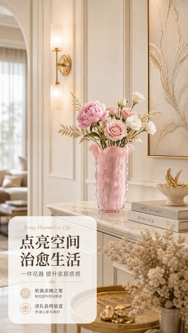 [商品] 使用【图3】马卡龙粉花瓶；保留波浪花瓣瓶口、立体凹凸… - 图片创意预览