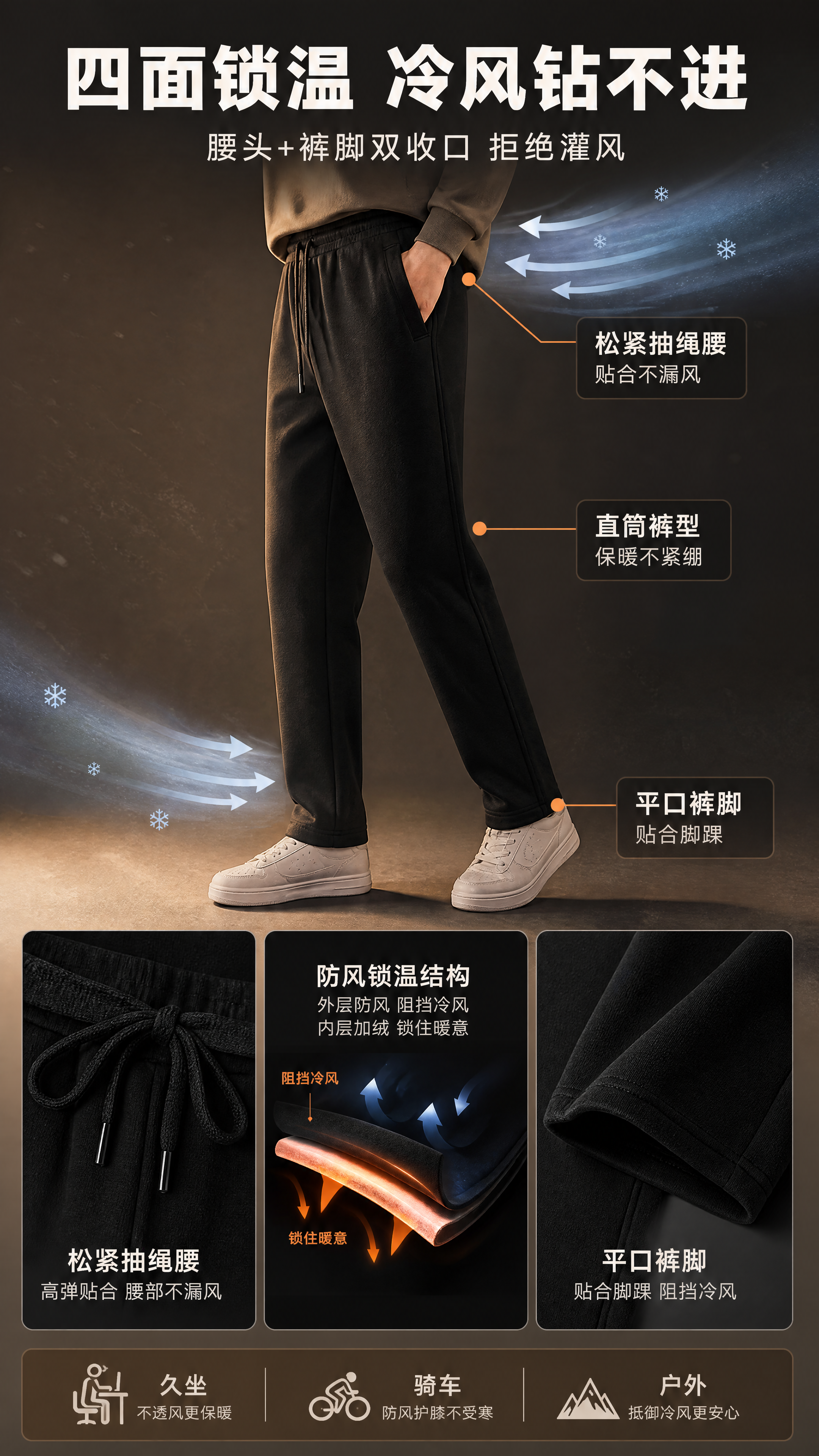 [商品] 使用【图1】男士黑色直筒加绒卫裤；商品处理：保留松紧… - 图片创意预览