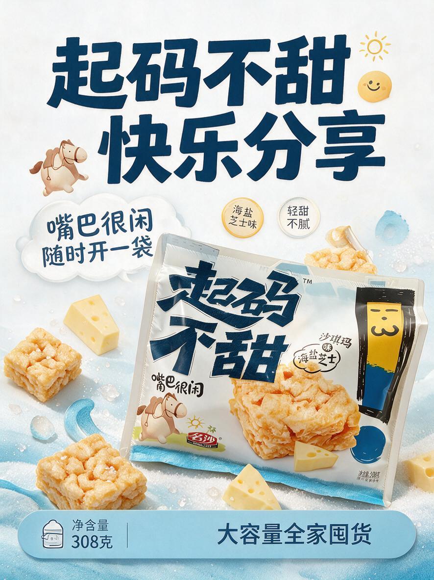 [商品] 使用【图1】名沙起码不甜海盐芝士味沙琪玛包装（白色袋… - 图片创意预览