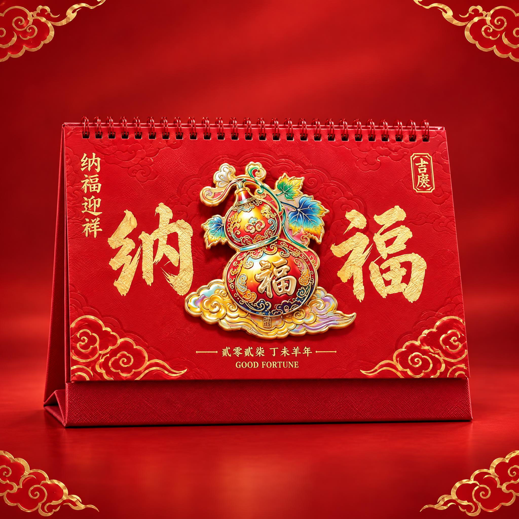将这张四宫格图中的纳福迎祥款（左下葫芦款）台历单独提取出来，生… - 图片创意预览