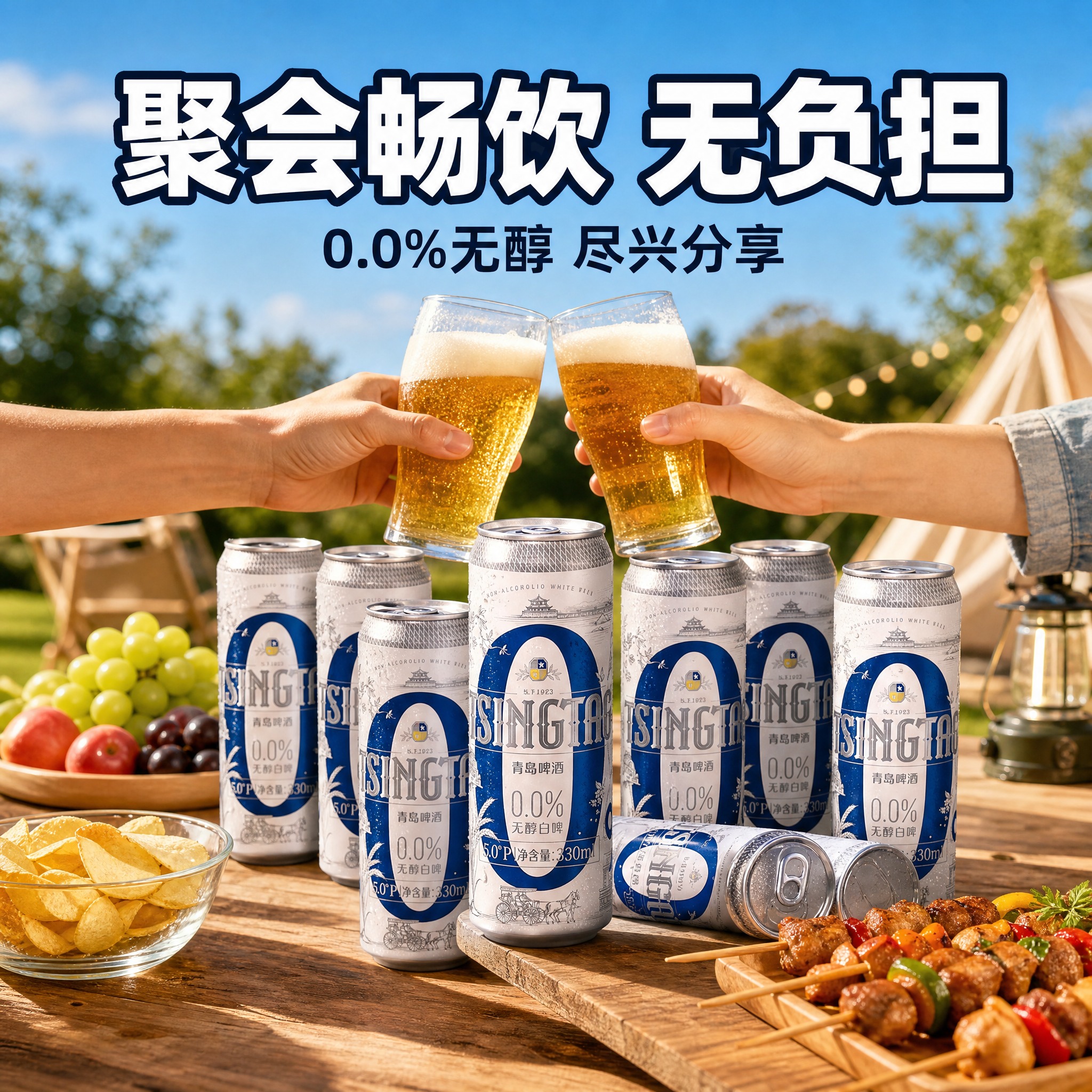 [主图-4] 青岛啤酒0.0%无醇白啤场景图，朋友聚会佐餐场景… - 图片创意预览