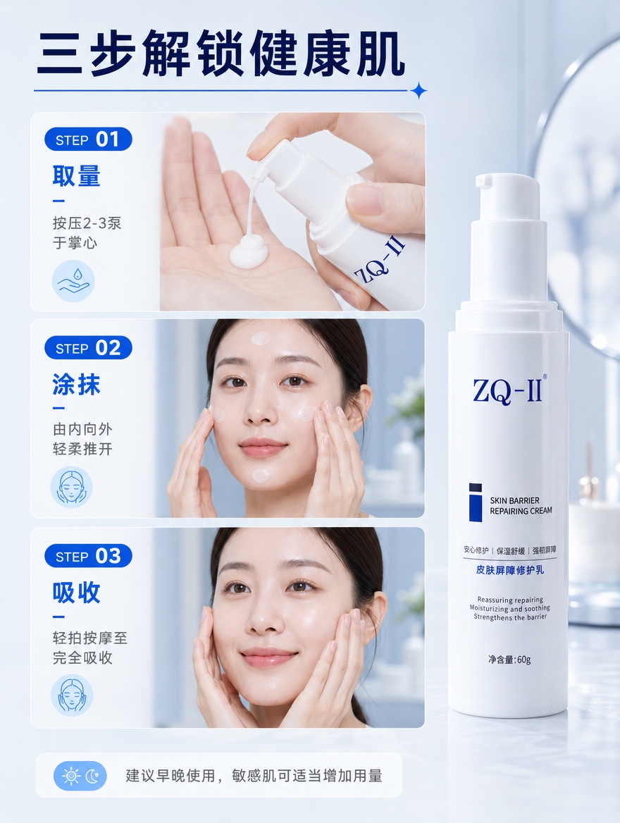 [商品] 使用【图1】ZQ-II皮肤屏障修护乳；保留白色瓶身、… - 图片创意预览