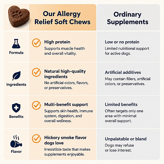 「图片1」， 「图片1」生成一套主图（16张），商品名称OEM/ODM Dog Allergy Relief Soft Chews (with Colostrum & Fish Oil) – High-Protein Soft Chews for Seasonal Allergy & Immune Support，适配亚马逊/跨境平台，主图比例为1:1