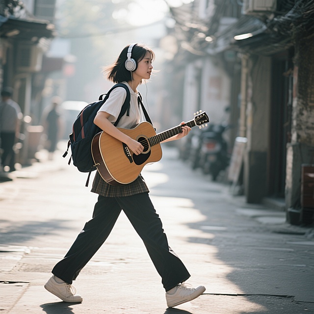 街拍，学生，吉他