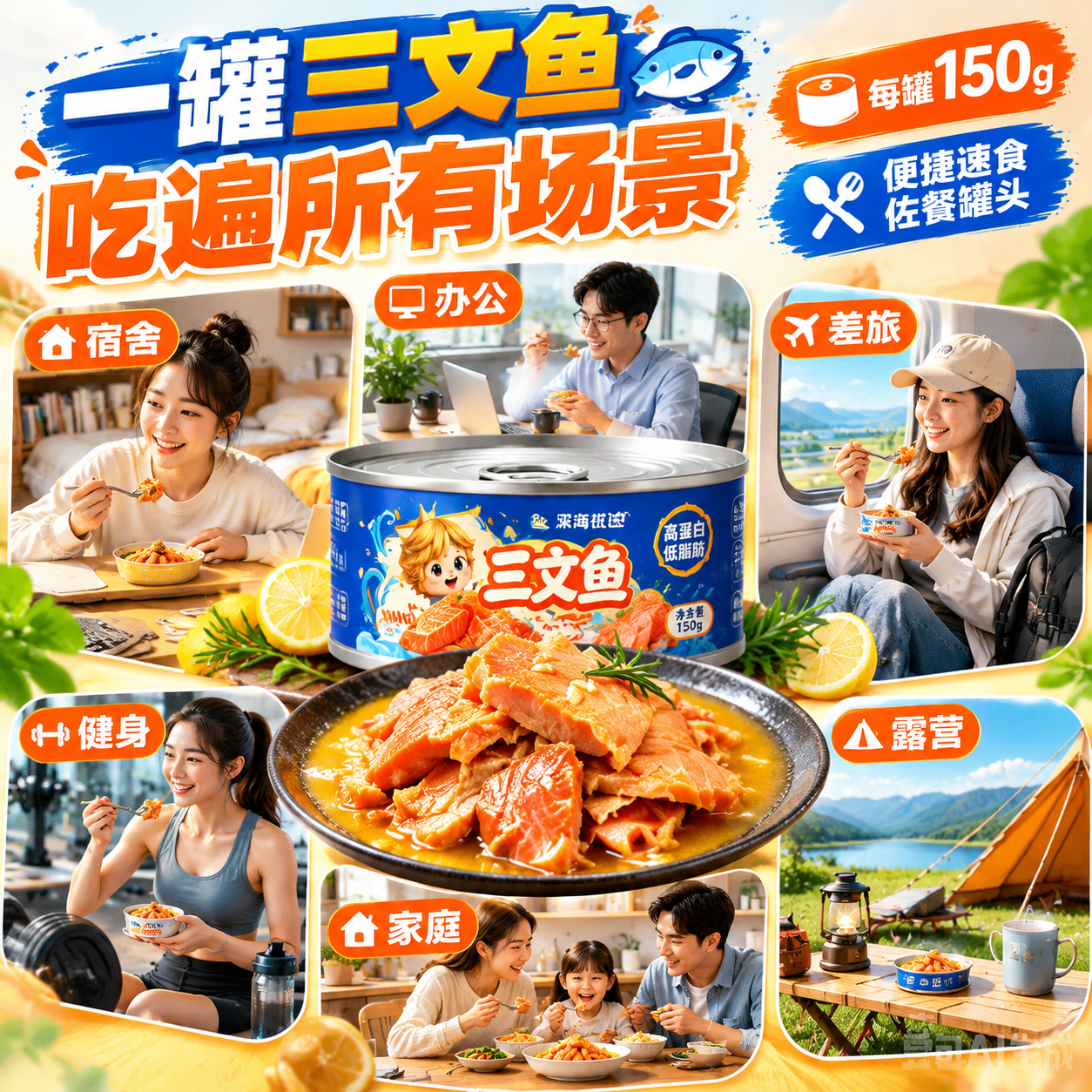 优化这张三文鱼罐头电商主图，提升点击率和转化率：1. 强化主标… - 图片创意预览