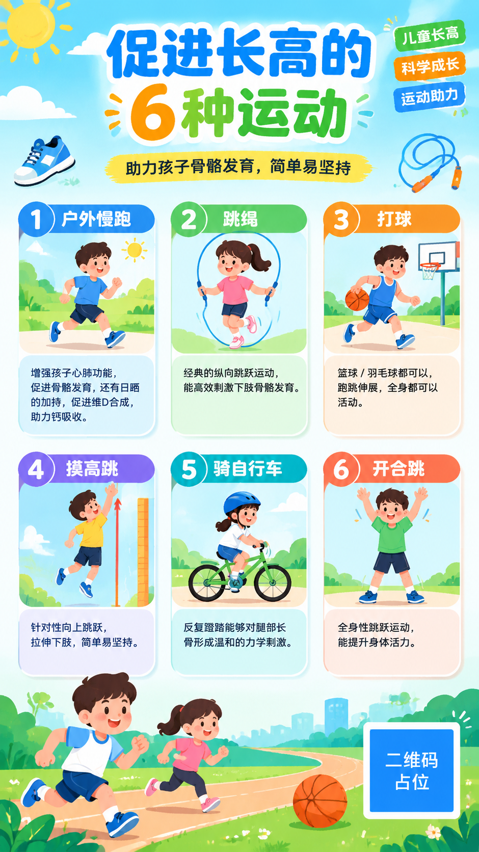 一张儿童长高运动知识清单海报，内容种草风格，清新活泼，适合亲子… - 图片创意预览