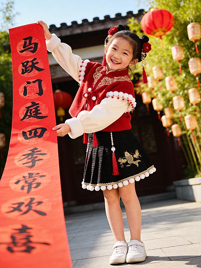 春联内容：马跃门庭四季常欢喜