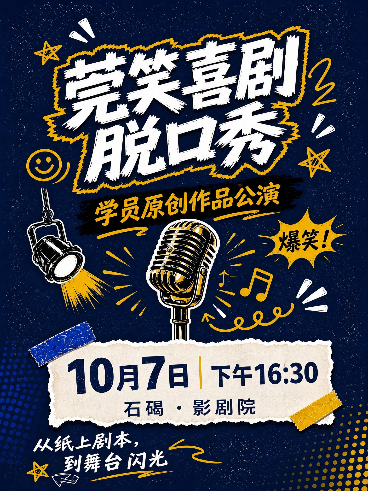 修改这张莞笑喜剧脱口秀海报，调整为3:4竖版比例：1. 撕纸便… - 图片创意预览