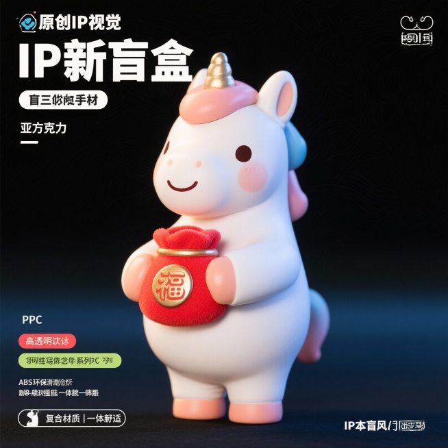 拟人小马抱福袋形象预览效果