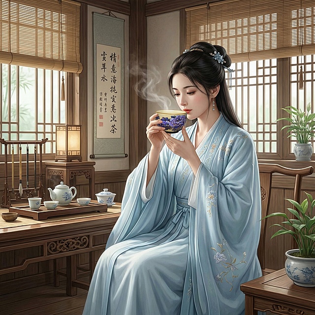 图中茶杯生成五张不同美女手拿品鉴图片