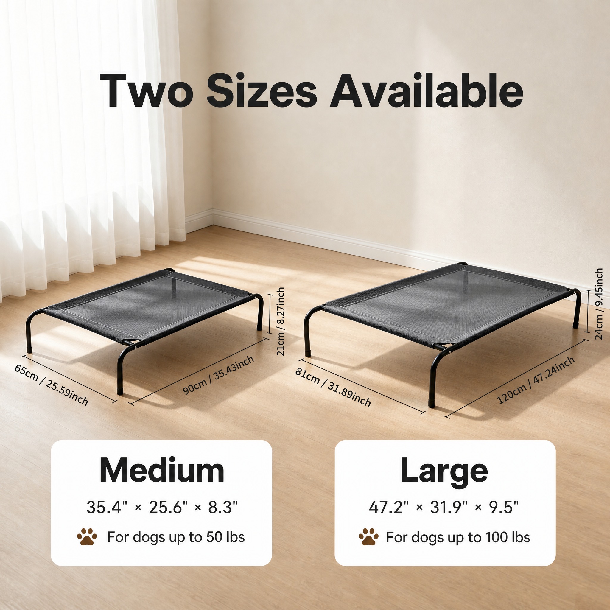 [主图-尺寸对比] Elevated Dog Bed 高架狗床… - 图片创意预览