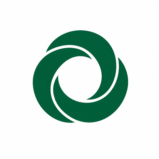 纯白色背景，深绿色纯色，圆形闭合循环图形Logo，体现循环低碳有机健康理念，品牌为会当家低碳有机生活馆，极简现代高端精致风格，线条饱满不纤细，不包含房子、文字、叶子元素，交错环形循环设计，简洁干净适配预览效果