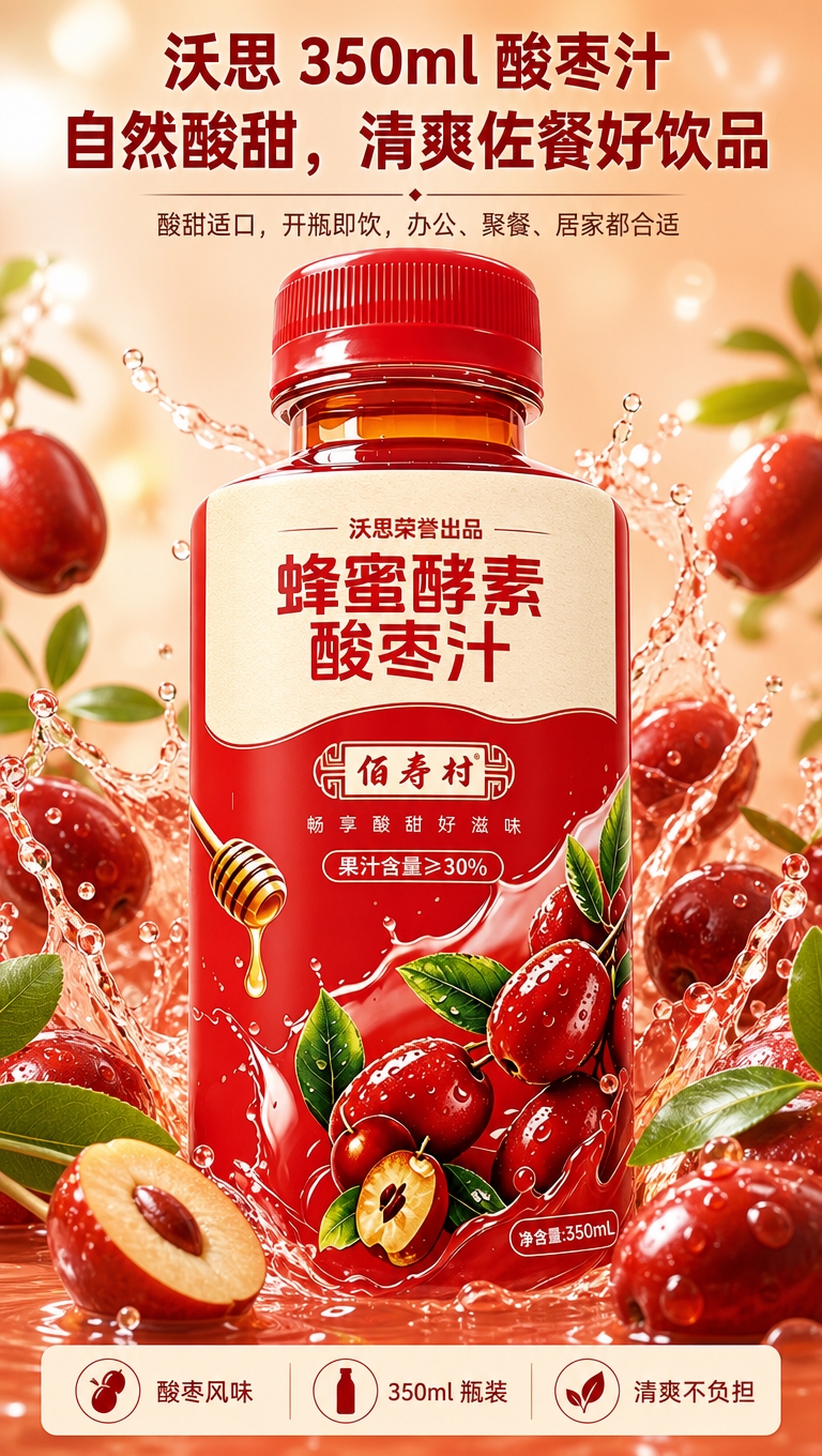 [商品] 使用【图1】沃思佰寿村蜂蜜酵素酸枣汁350ml瓶装；… - 图片创意预览