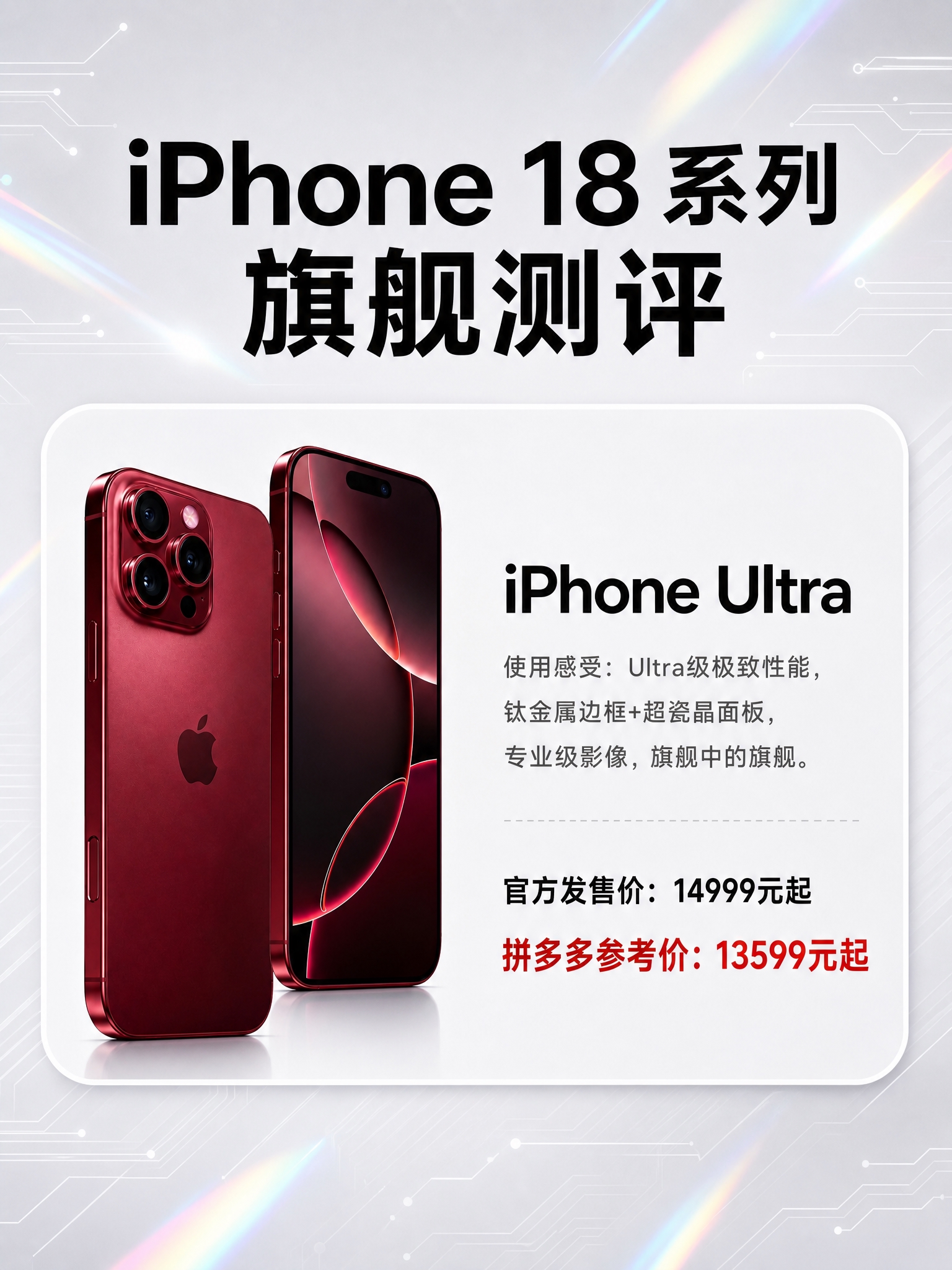 一张竖版3:4比例的iPhone手机测评海报，科技感高级风格，… - 图片创意预览