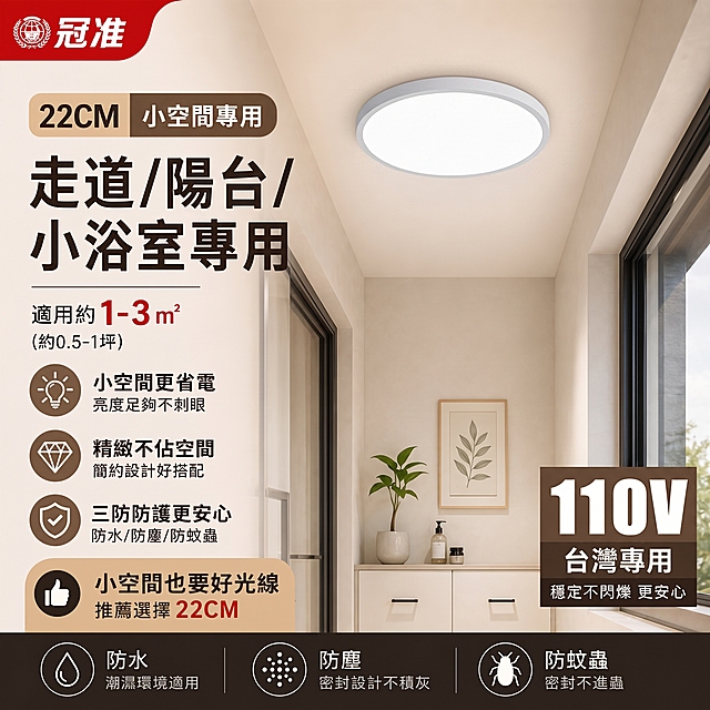 将图中的圆形吸顶灯具的整体厚度调薄一些，保持其余所有文字、布局、场景内容完全不变