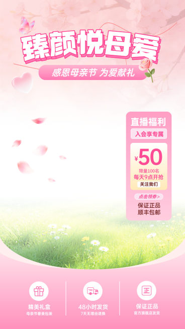 母亲节营销化妆护肤品直播背景贴片组合预览效果