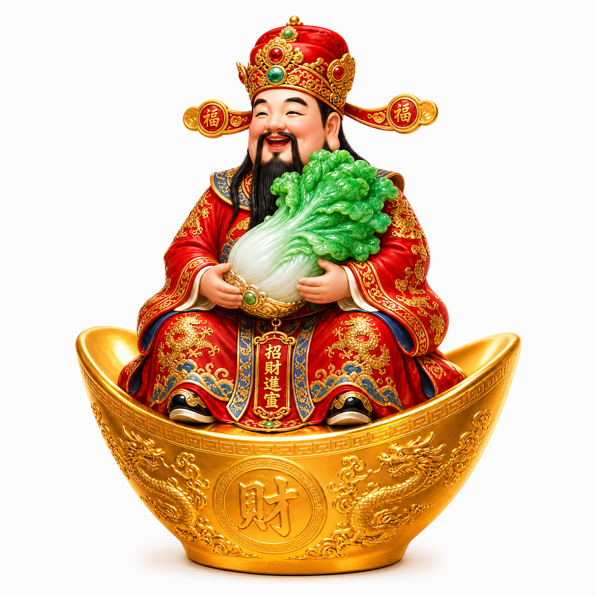 将财神调整为四分之三侧面角度，身体和脸部略微转向画面左侧，呈现… - 图片创意预览