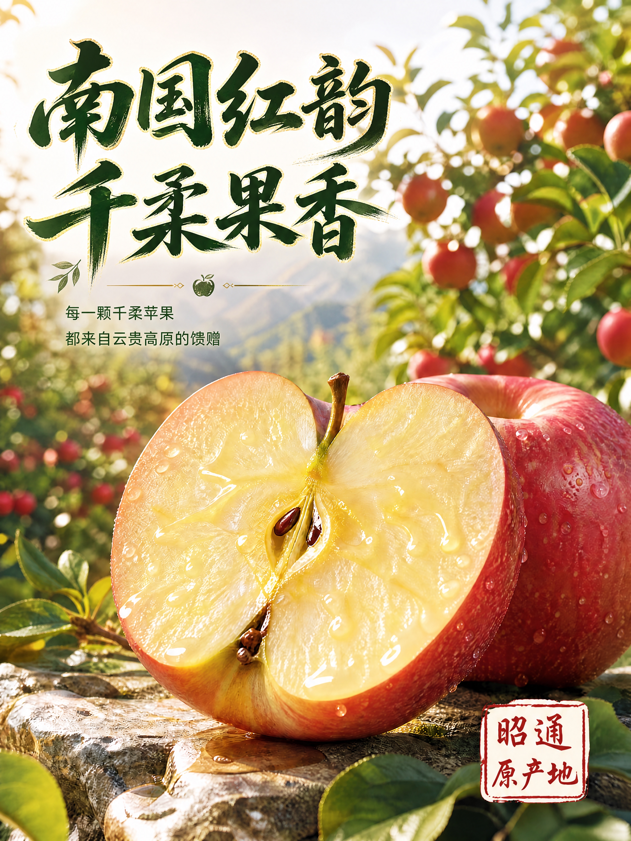 基于这张苹果主图，将左上角的标题文字"南国红韵 千柔果香"做艺… - 图片创意预览
