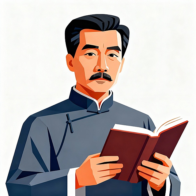 帮我画一个鲁迅拿着书的图片，要求：立体矢量图